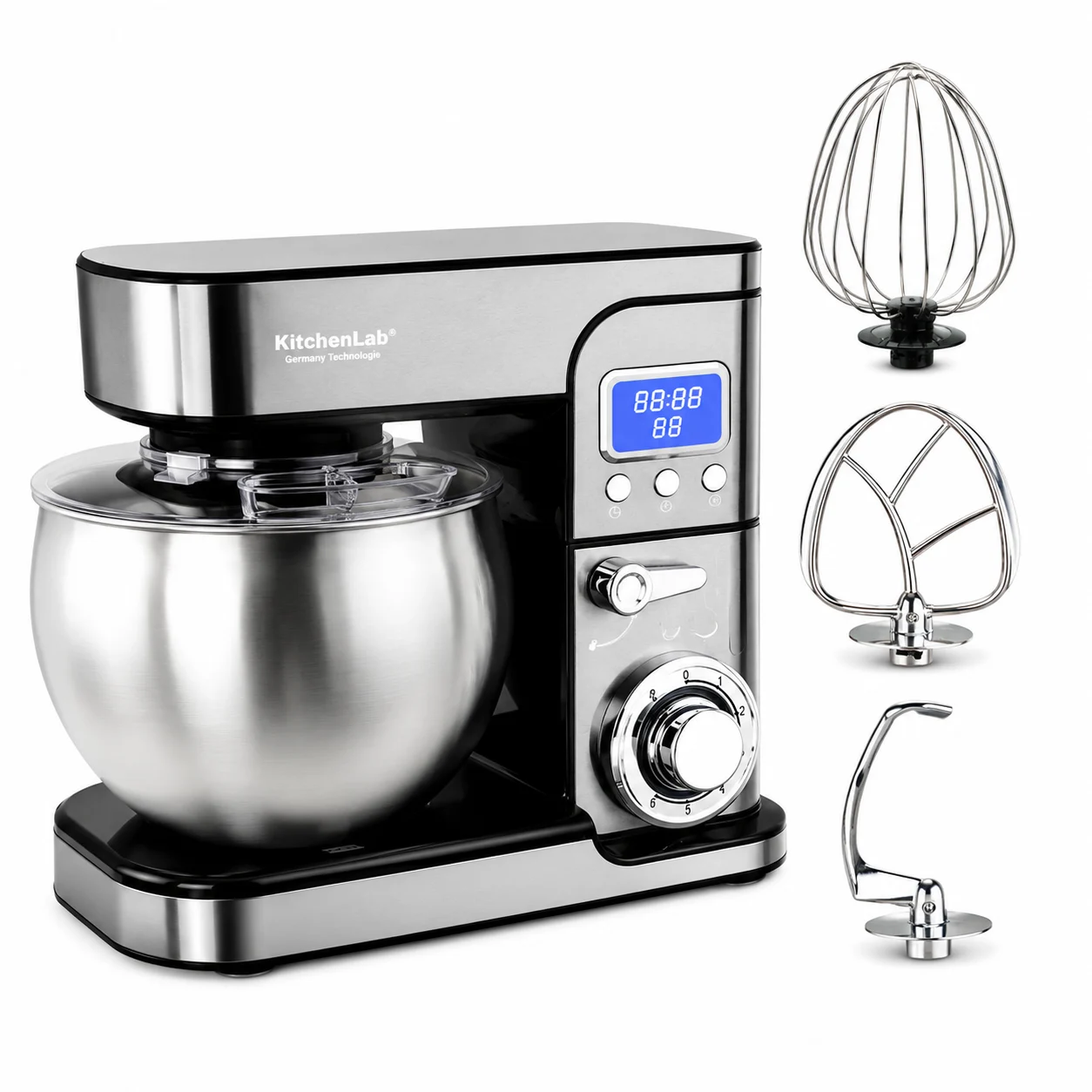77471.webp Petrin inox 6.5L 1300W avec Ecran LCD et pignion en Metal KitchenLab KL130065IX – Image 1