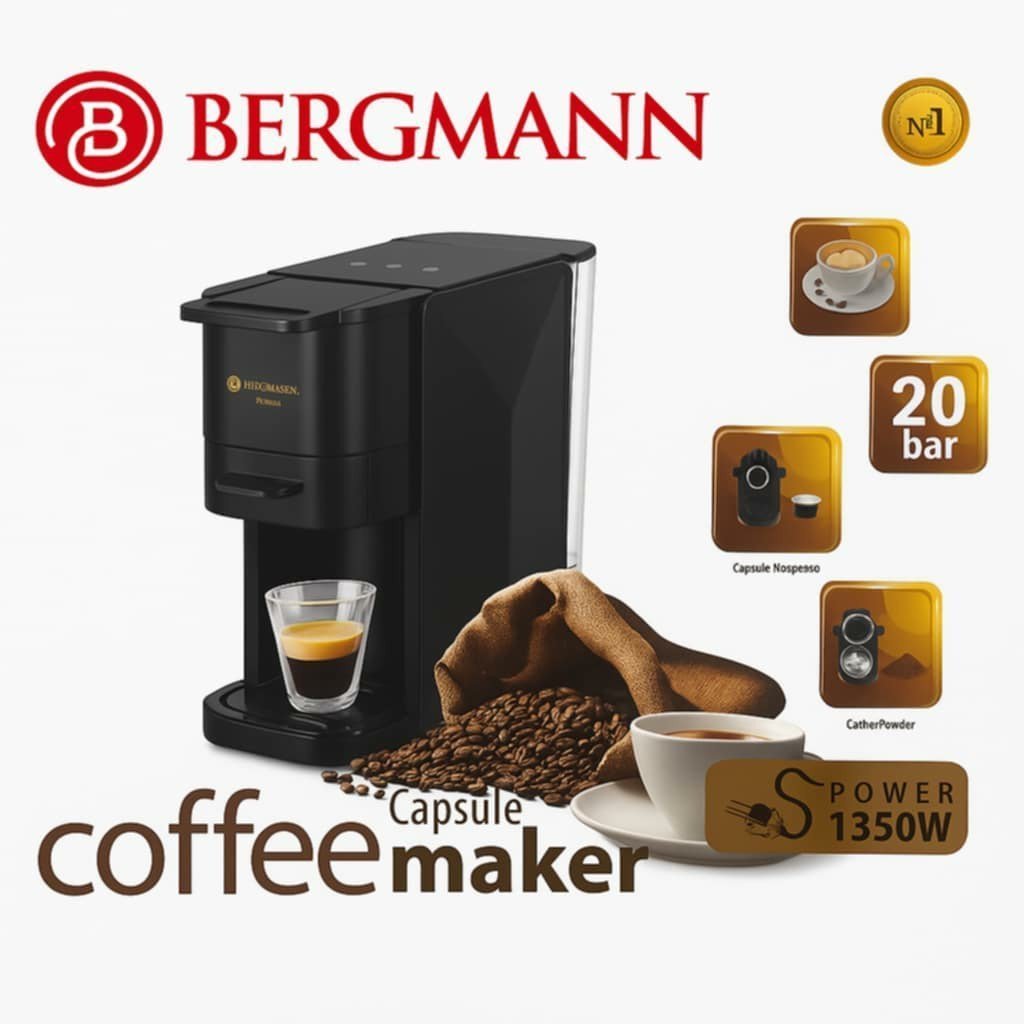 9719bbdb-6c12-450e-a6d9-f0839e6f18cc.jpg Cafetière 3 en 1 Multi-Capsules 20Bar 1350W Bergmann B2025 – Image 1