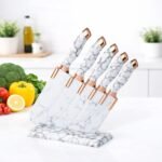 Set de 5 couteaux de cuisine + Support couleur blanc