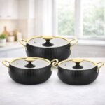 Série 03 Marmite avec couvercle En Granit OMS Qualité 1er Choix Noir