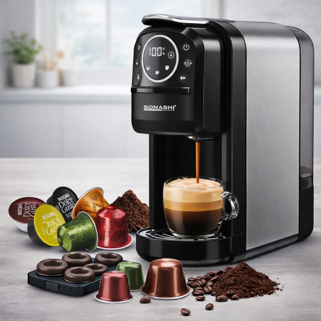 IMG-20260417-WA0040.jpg Cafetière 3 en 1 Multi-Capsules et Café poudre 20 Bar 1400W Sonashi SCM-4984 – Image 1