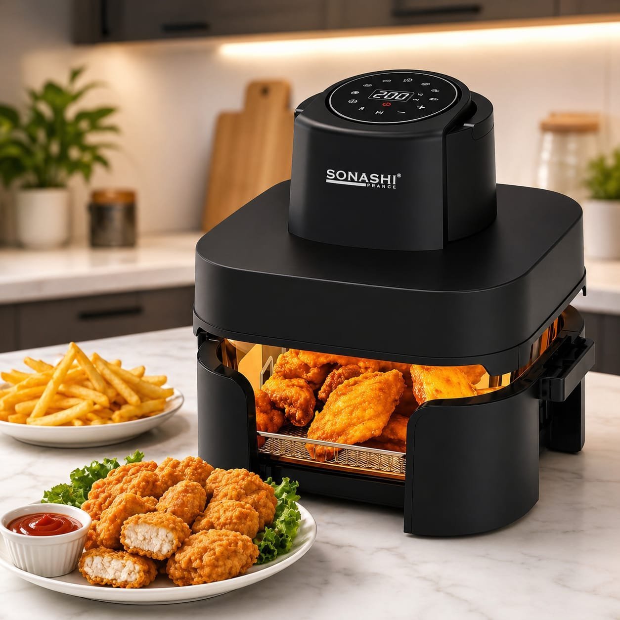 IMG-20260425-WA0045.jpg Airfryer Digital 4 en 1 Avec Bac en verre 6L+4.2L 1600W Sonashi SAF-642G – Image 1