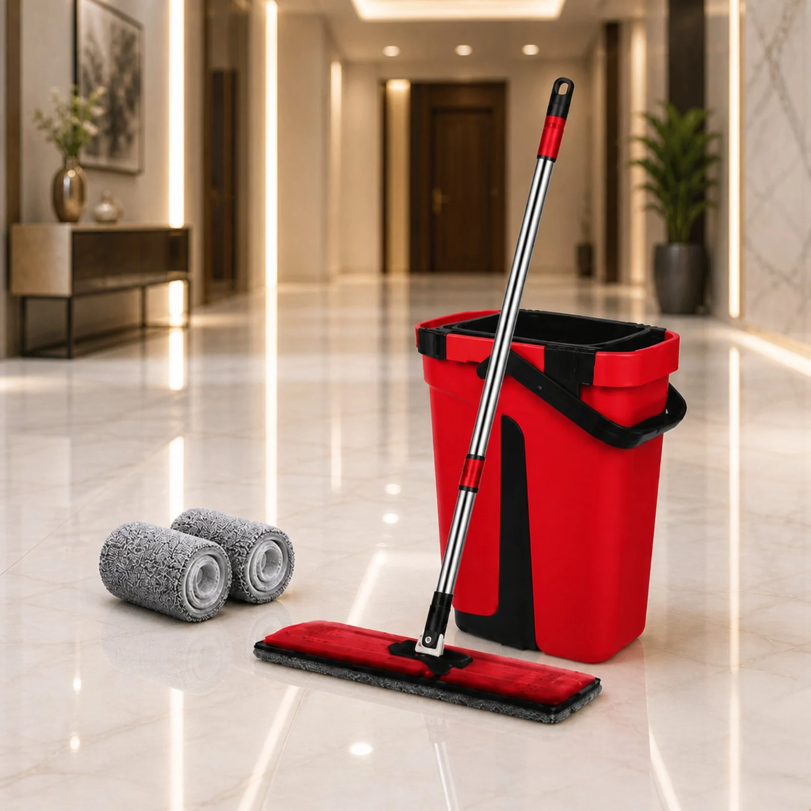IMG-97824d0c67e914e35b33e7a2bf6b860c-V.webp Balai clean magique 2 en 1 avec 2 Recharge Cleantex BM0370 Rouge – Image 1