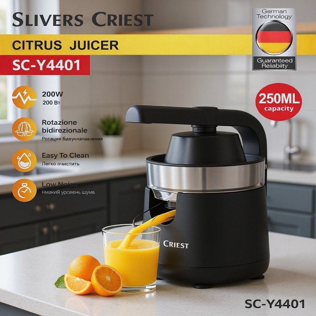RR.jpeg Presse-agrumes Électrique a Bras 200W 250ML SliverS Criest SC-Y4401SC Noir – Image 1