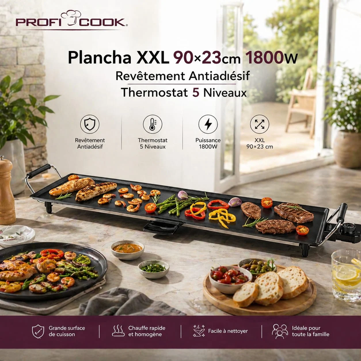 WhatsApp-Image-2026-04-27-at-19.27.40.webp Plaque Grill Plancha 2000W Revêtement Antiadhésif Et Thermostat 5Niveaux Proficook PC-TYG1120 – Image 1