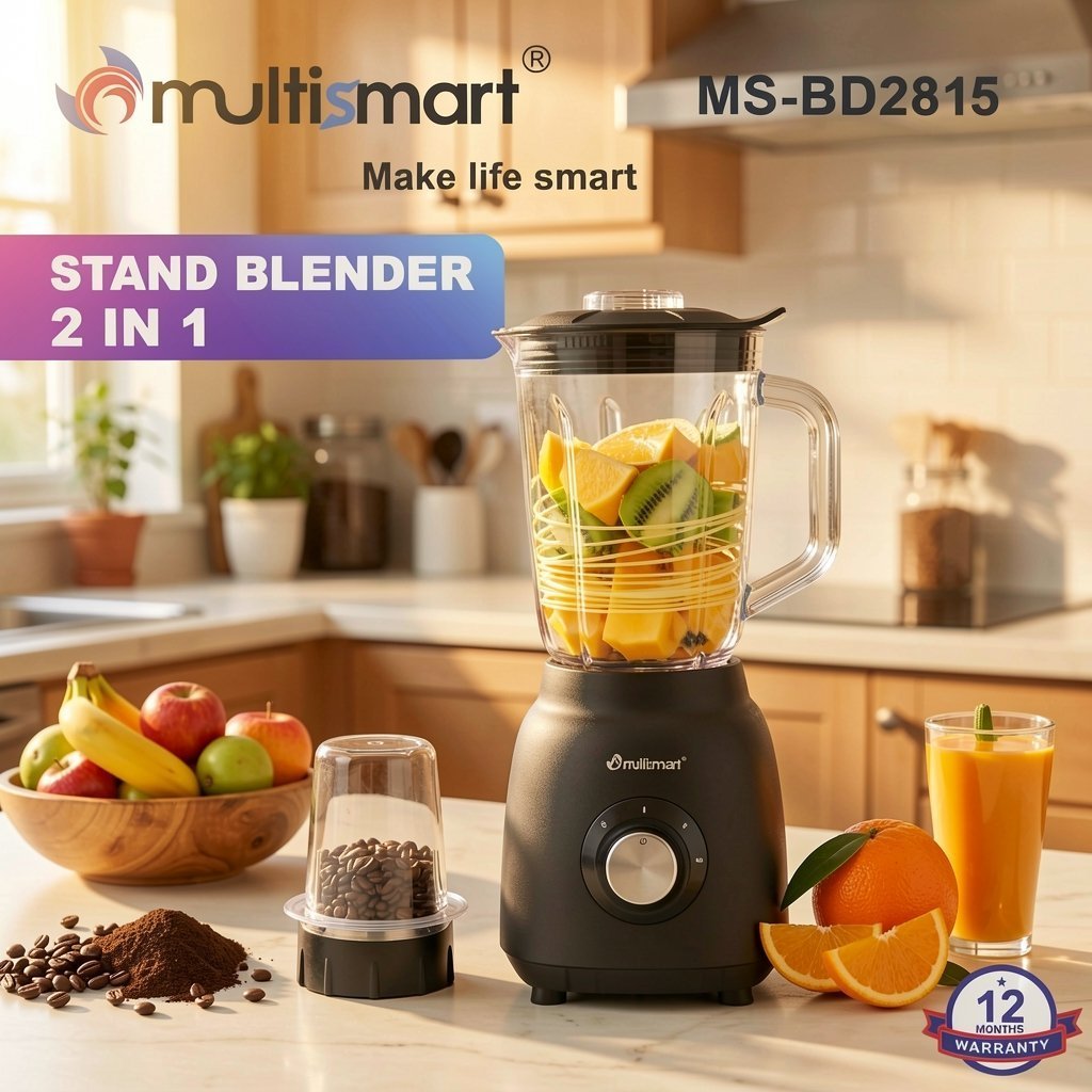 blm-2.jpeg Blender En verre 2 en 1 - 1.5L - 400W MultiSmart MS-BD5215 Noir – Image 1