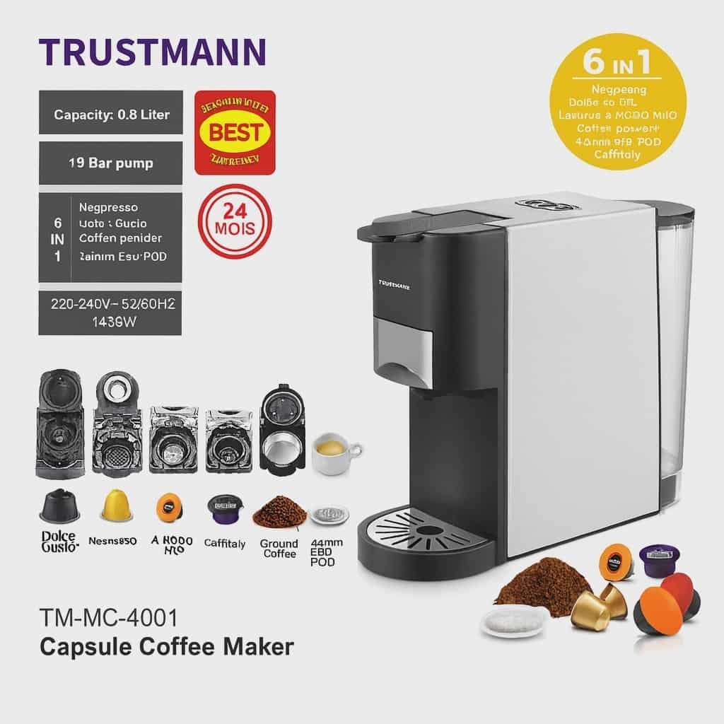 cd5f8900-c7ec-467d-ab89-6614467b032f.jpeg Machine à Café inox Multi Capsules 6 en1 – 1450W 19 Bar TRUSTMANN TM-MC-4001 – Image 1