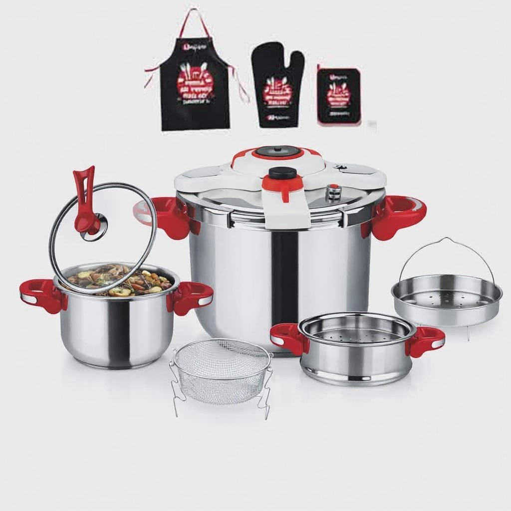 gfftfy.jpeg Cocotte minute clipso 11 pcs 5+7 L avec minuterie en Inox 18/10 Unipro Original Beige UP-CM7+5SSR – Image 1