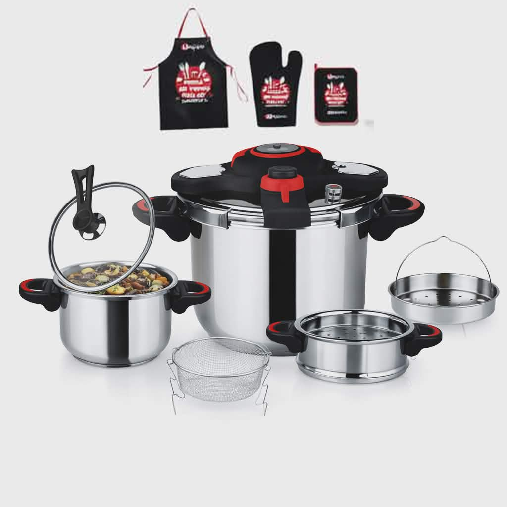 uftftf.png Cocotte minute clipso 11 pcs 5+7 L avec minuterie en Inox 18/10 Unipro Original UP-CM7+5SSN Noir – Image 1